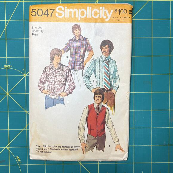 Vtg Simplicity Pattern 5047 Men's Set of Shirts Vest Long-Short Sleeves Uncut 38 - Picture 1 of 8